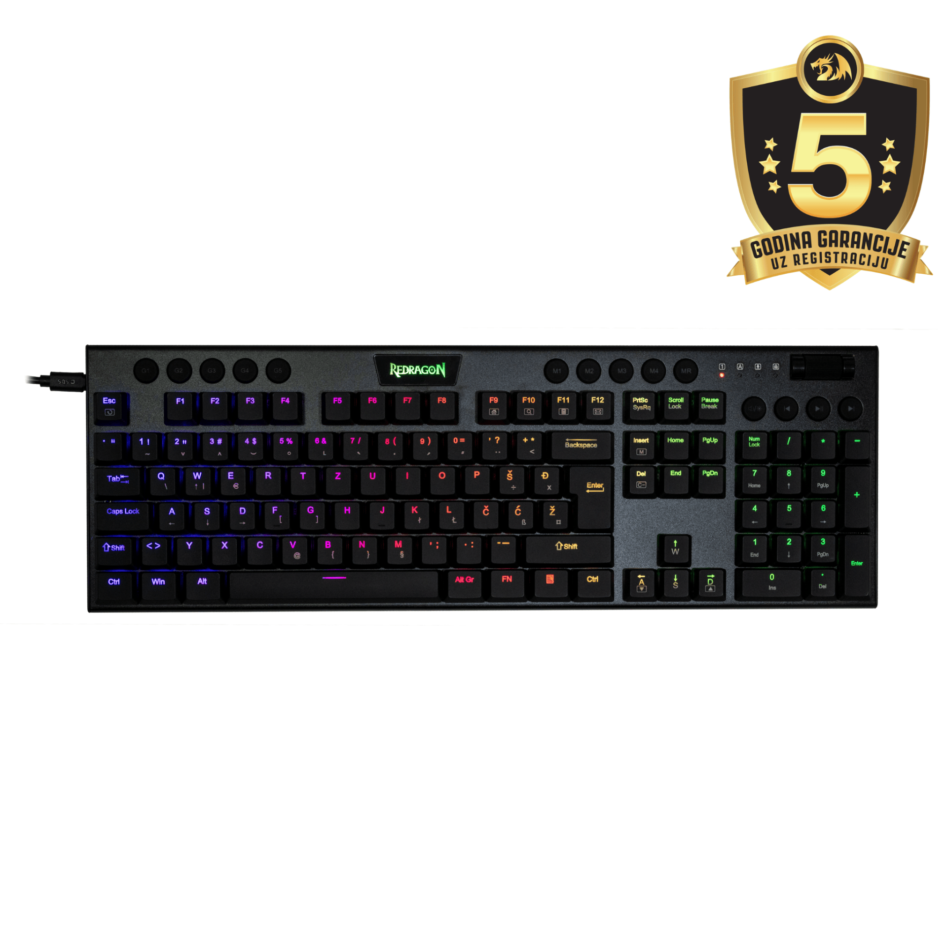 REDRAGON HORUS K619-RGB žična mehanska tipkovnica, rdeča stikala SLO/HR 6950376727794