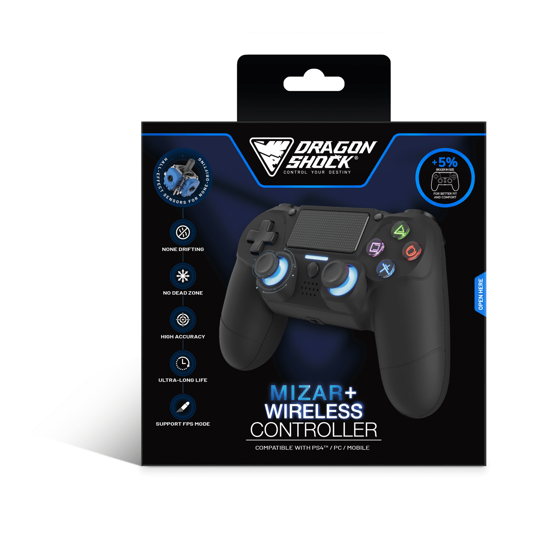 DRAGONSHOCK MIZAR BREZŽIČNI KONTROLER V2 ZA PS4, PC, MOBILE- ČRNE BARVE 5425025595235