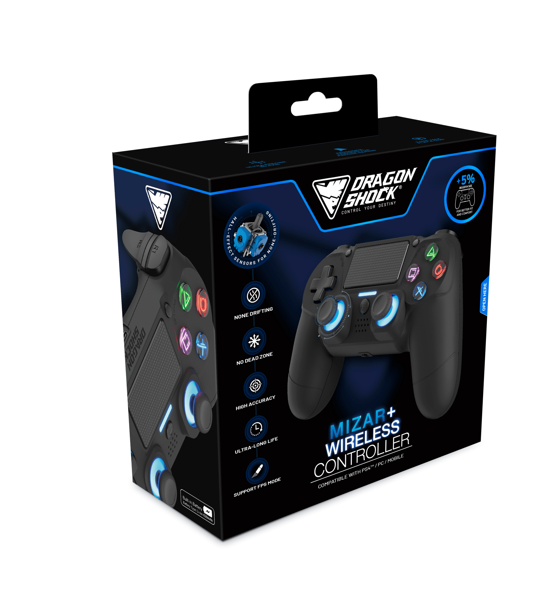 DRAGONSHOCK MIZAR BREZŽIČNI KONTROLER V2 ZA PS4, PC, MOBILE- ČRNE BARVE 5425025595235