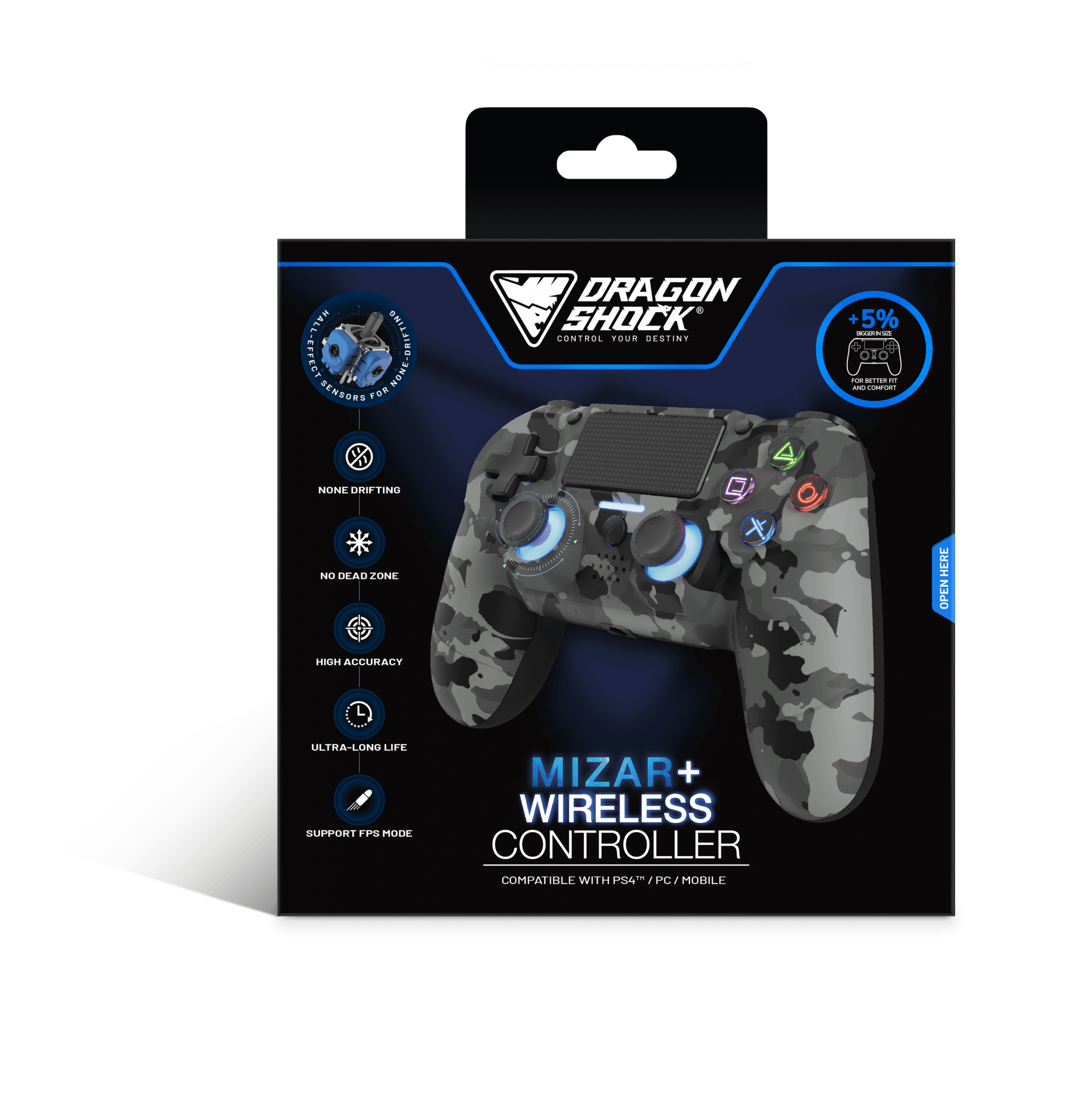 DRAGONSHOCK MIZAR BREZŽIČNI KONTROLER V2 ZA PS4, PC, MOBILE- SIVE CAMO BARVE 5425025595242