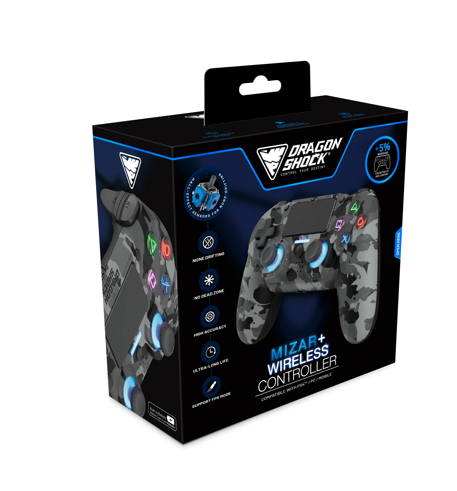 DRAGONSHOCK MIZAR BREZŽIČNI KONTROLER V2 ZA PS4, PC, MOBILE- SIVE CAMO BARVE 5425025595242