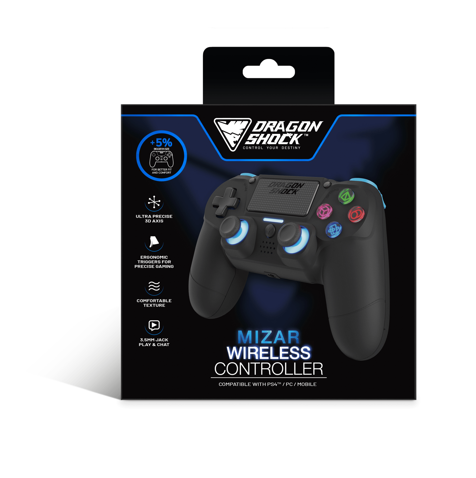 DRAGONSHOCK MIZAR BREZŽIČNI KONTROLER ZA PS4, PC, MOBILE- ČRNE BARVE 5425025593064