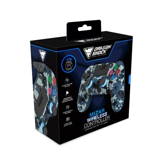 DRAGONSHOCK MIZAR BREZŽIČNI KONTROLER ZA PS4, PC, MOBILE- MODRE CAMO BARVE 5425025592920