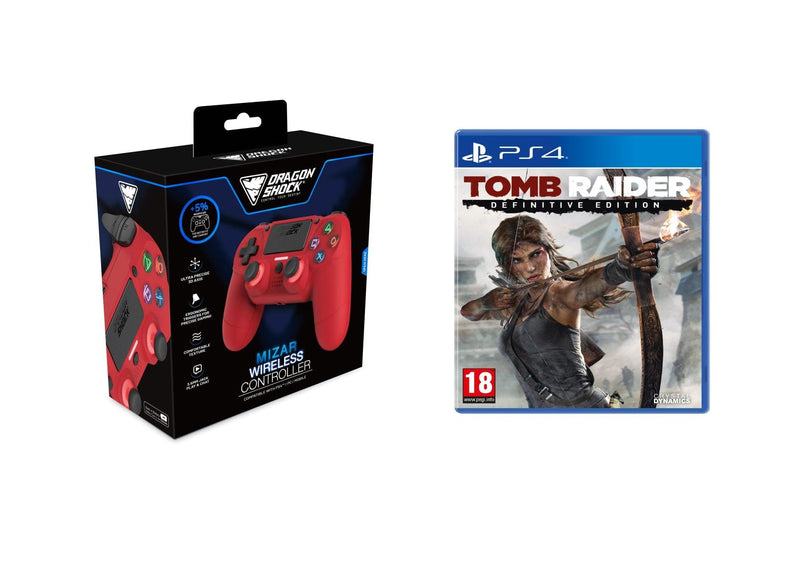 DRAGONSHOCK MIZAR BREZŽIČNI KONTROLER ZA PS4, PC, MOBILE - RDEČE BARVE + PS4 TOMB RAIDER 5425025595365