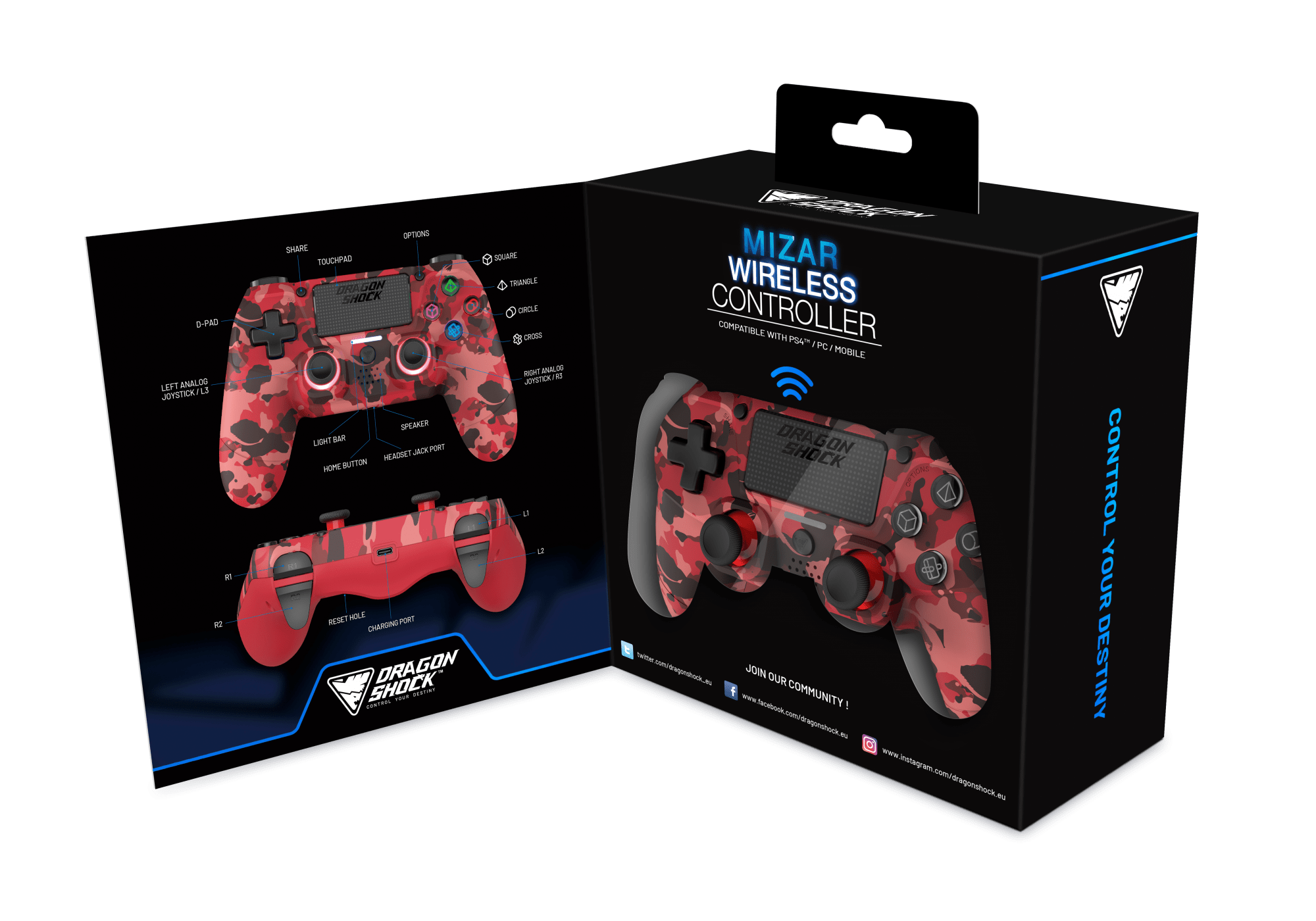 DRAGONSHOCK MIZAR BREZŽIČNI KONTROLER ZA PS4, PC, MOBILE- RDEČE CAMO BARVE 5425025592906