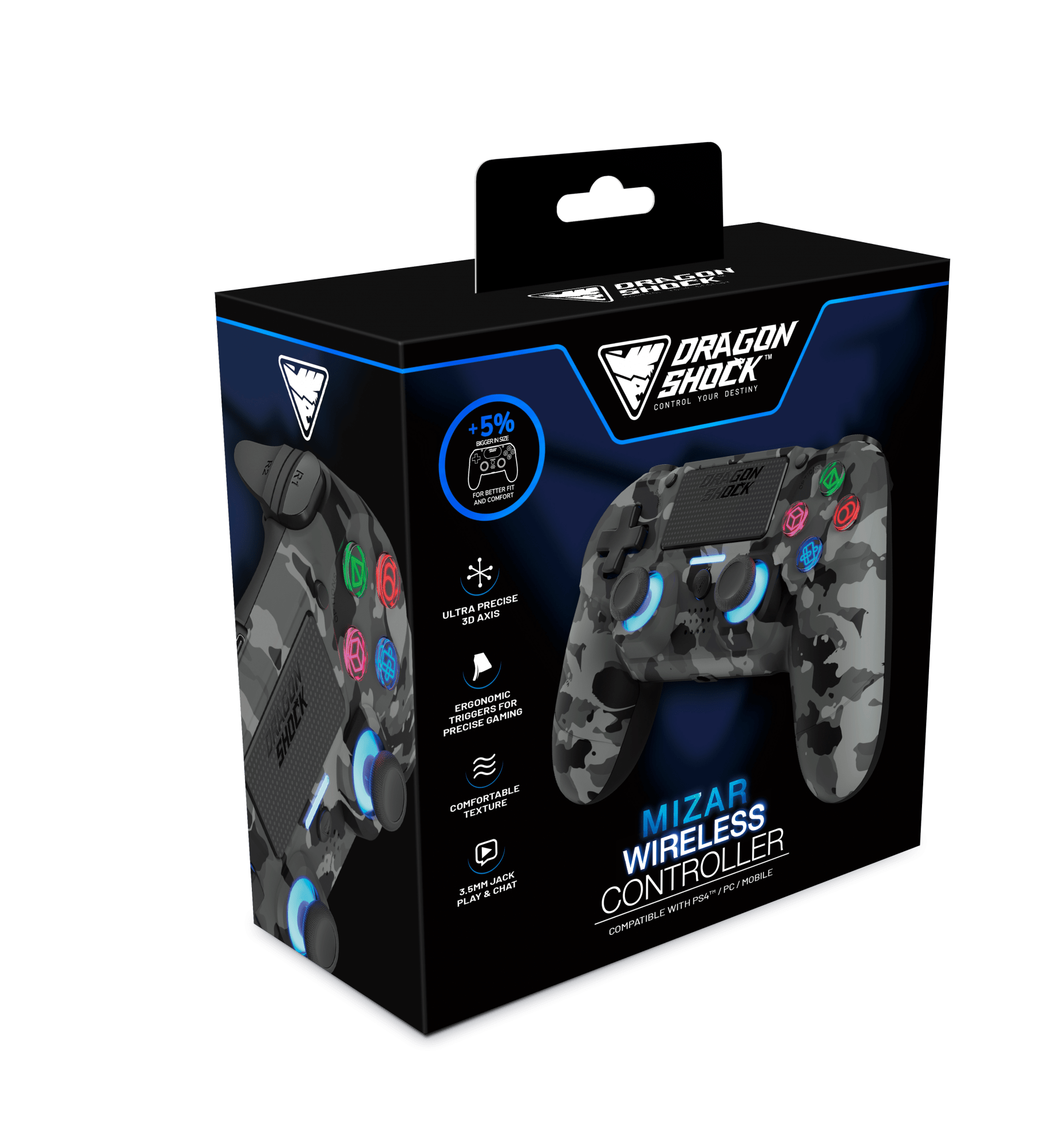 DRAGONSHOCK MIZAR BREZŽIČNI KONTROLER ZA PS4, PC, MOBILE - SIVE CAMO BARVE 5425025592913