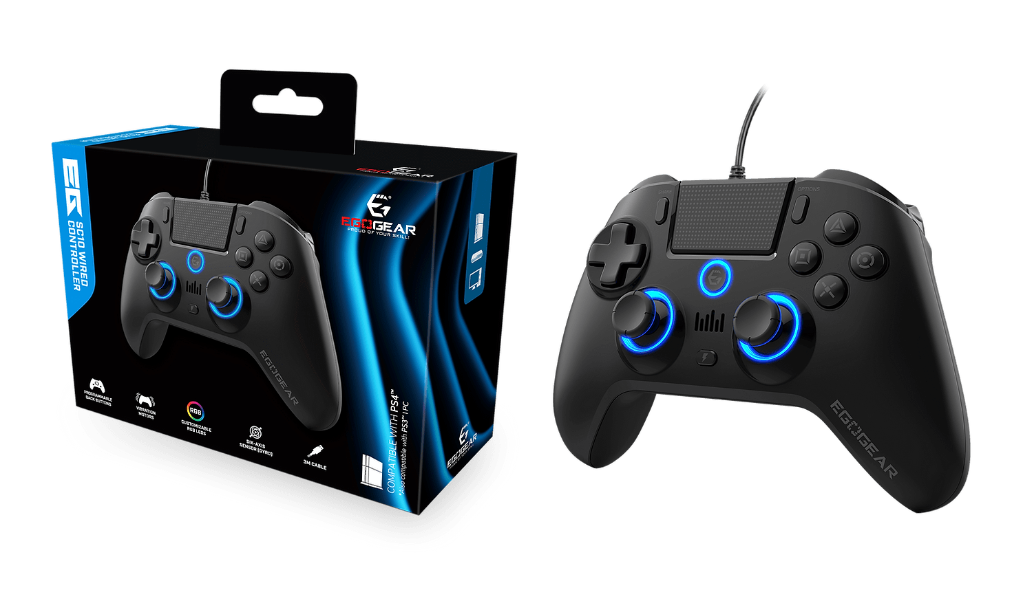 EGOGEAR SC10 RGB KONTROLER ZA PS4, PC, PS3 - ČRNE BARVE 5425025592319