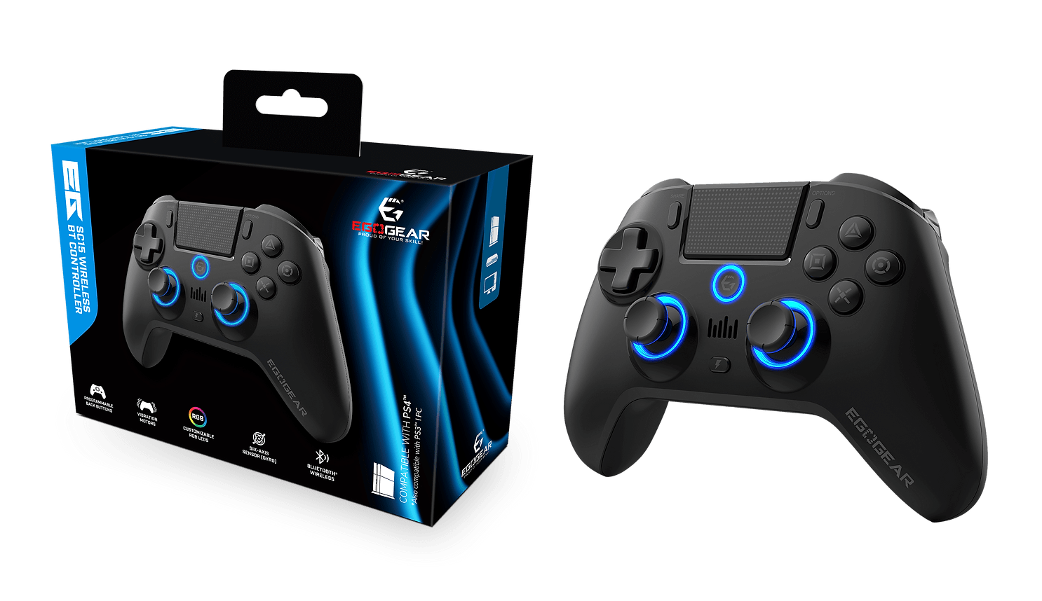 EGOGEAR SC15 BREZŽIČNI RGB KONTROLER ZA PS4, PC, PS3 - ČRNE BARVE 5425025591619