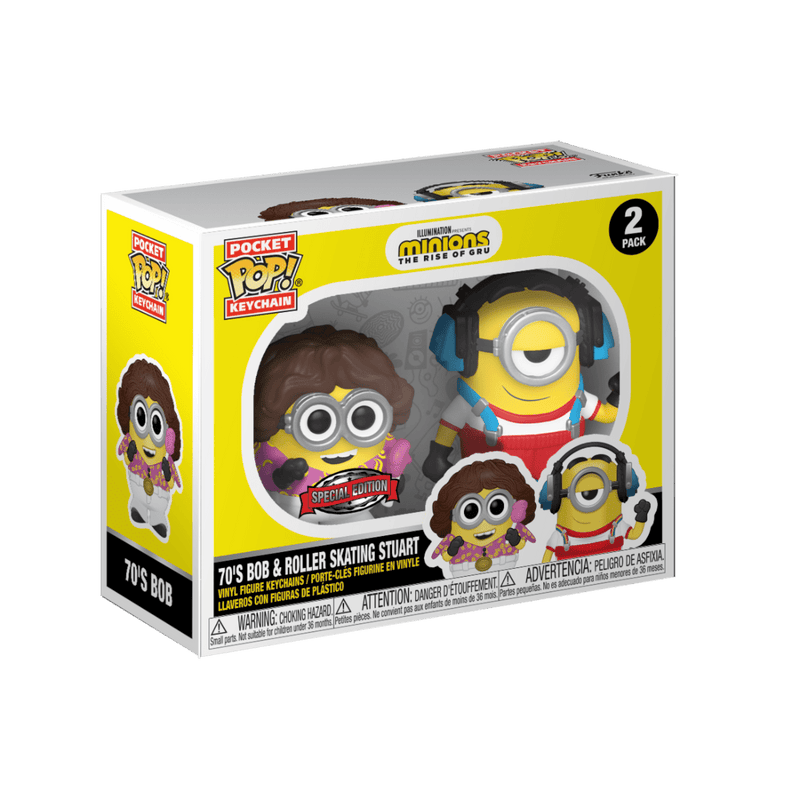 FUNKO POP KEYCHAIN: MINIONS - 70'S BOB & ROLLER SKATING STUART 2-PACK 889698494939