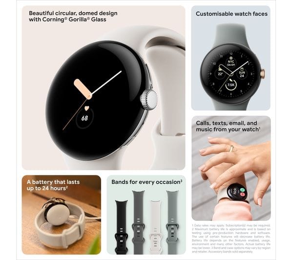 GOOGLE Pixel Watch WiFi with Google Assistant - Silver/Charcoal 840244600372