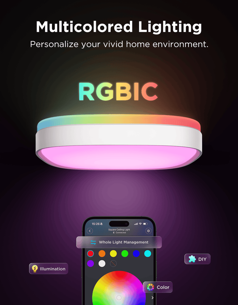 GOVEE 12INCH RGBWW + RGBIC pametna kvadratna stropna svetilka 6974316995876