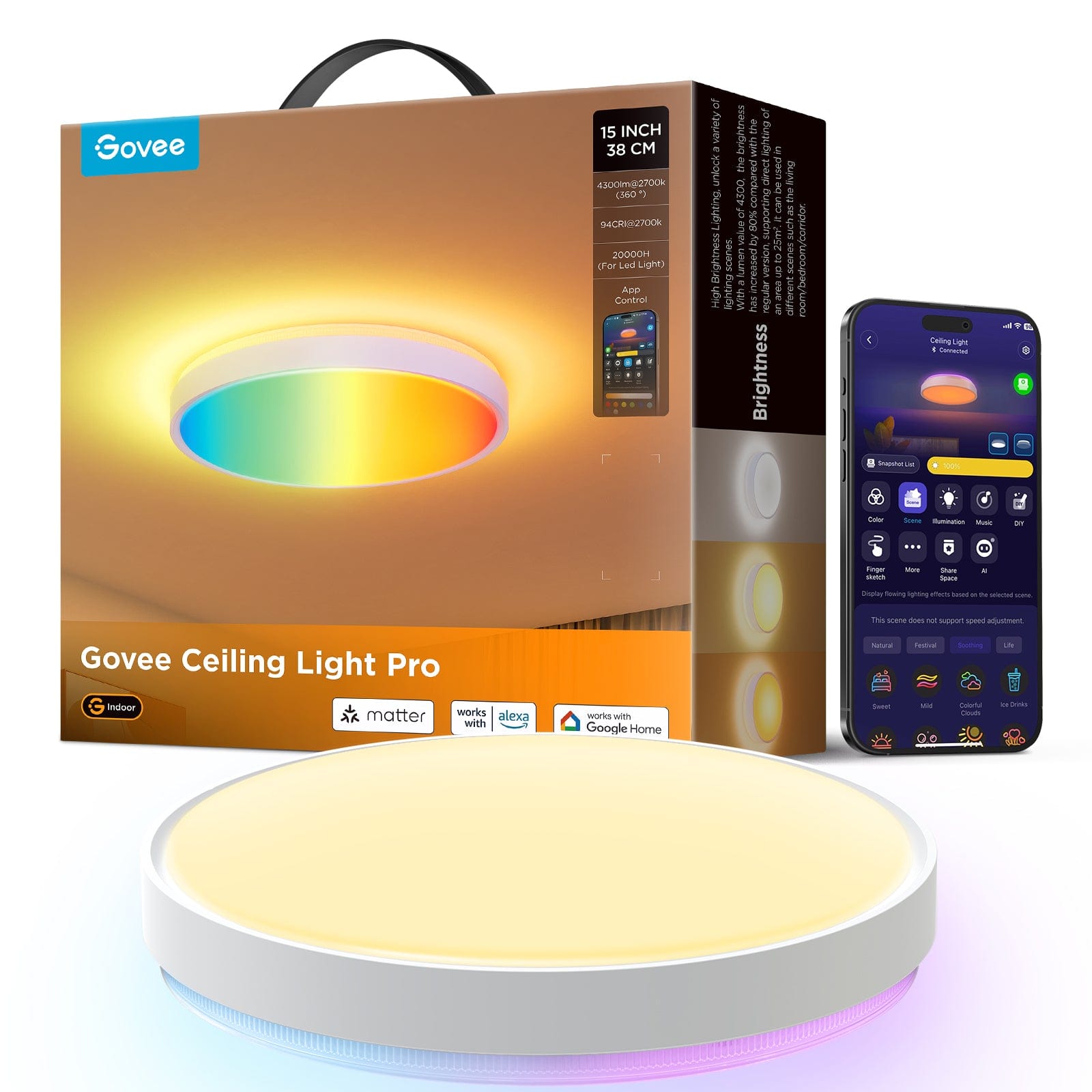 GOVEE 15INCH RGBICWW + RGBICWW pametna okrogla stropna svetilka 6974316995937