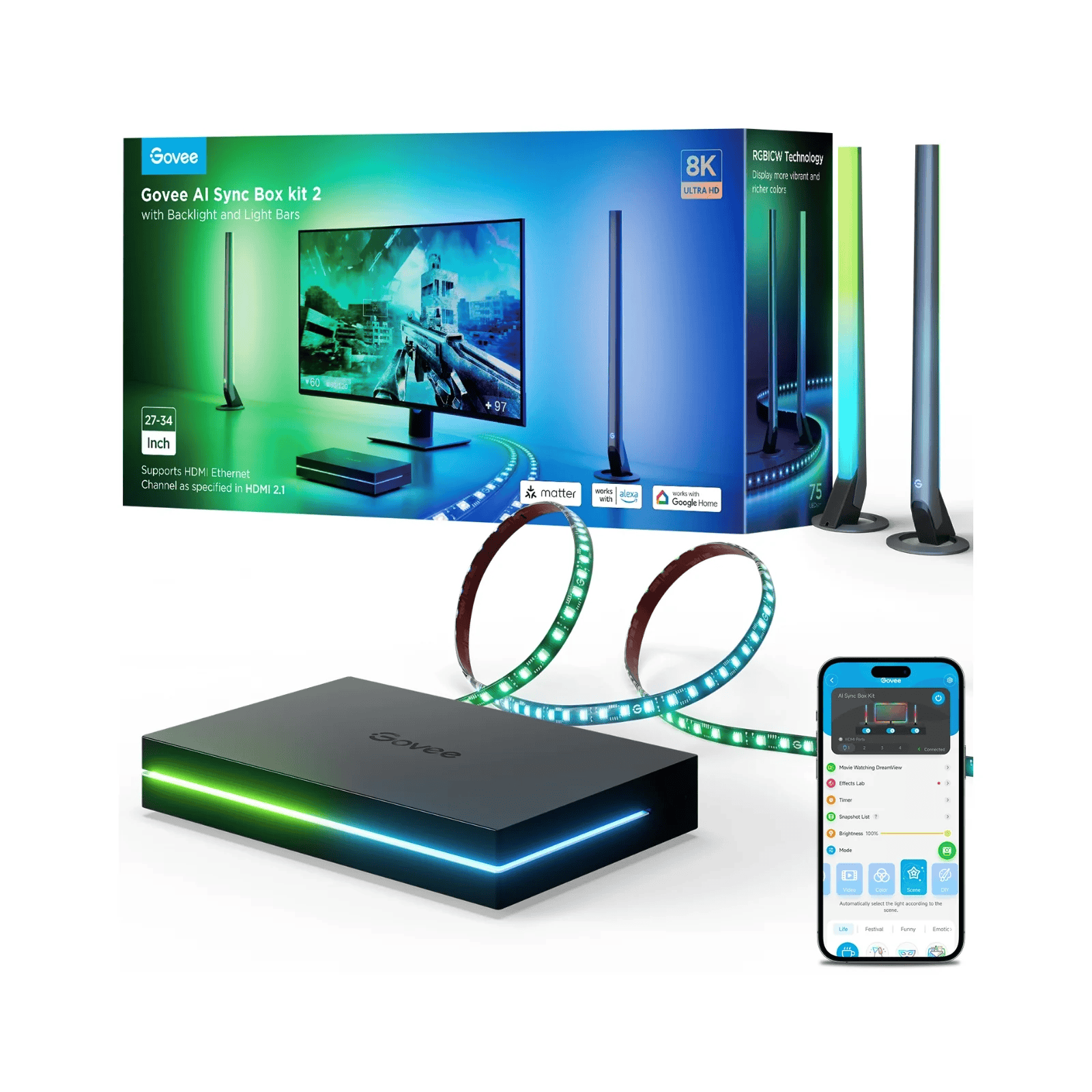GOVEE Smart AI Sync Box Kit 2 PC LIGHTNING KIT 24-27 6974316990383