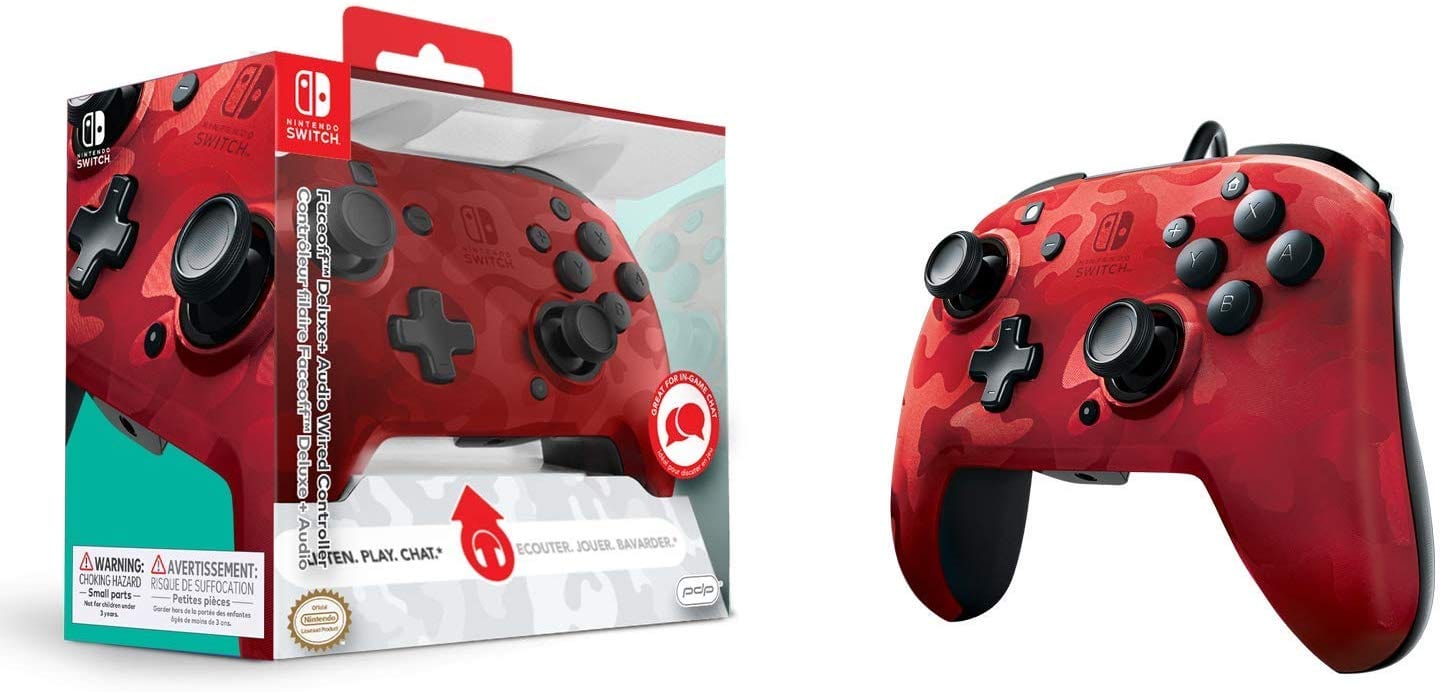 Kontroler PDP žični NINTENDO SWITCH FACEOFF DELUXE CONTROLLER + AUDIO PDP kamuflažno rdeč - POŠKODOVANA EMBALAŽA 3200000002319