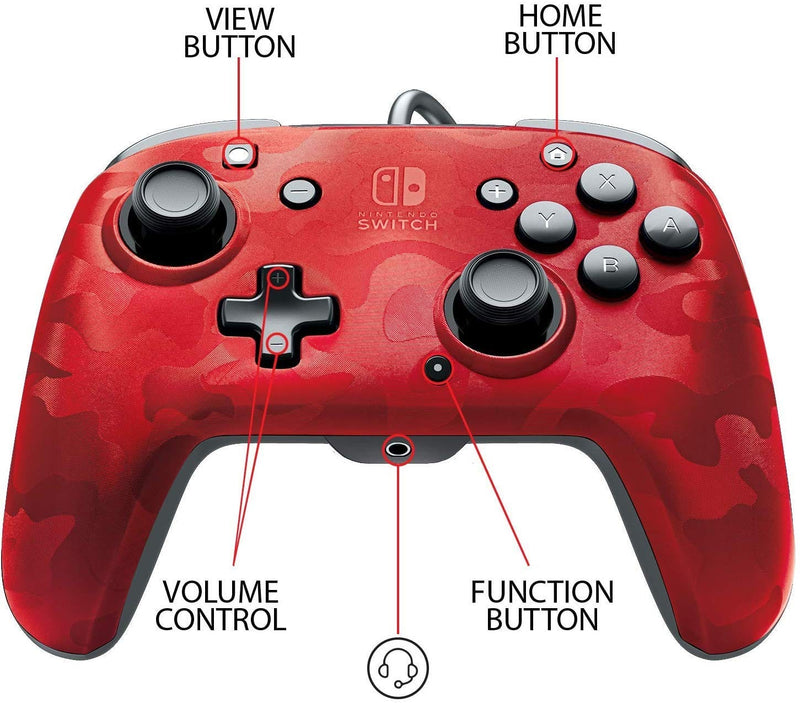 Kontroler PDP žični NINTENDO SWITCH FACEOFF DELUXE CONTROLLER + AUDIO PDP kamuflažno rdeč - POŠKODOVANA EMBALAŽA 3200000002319