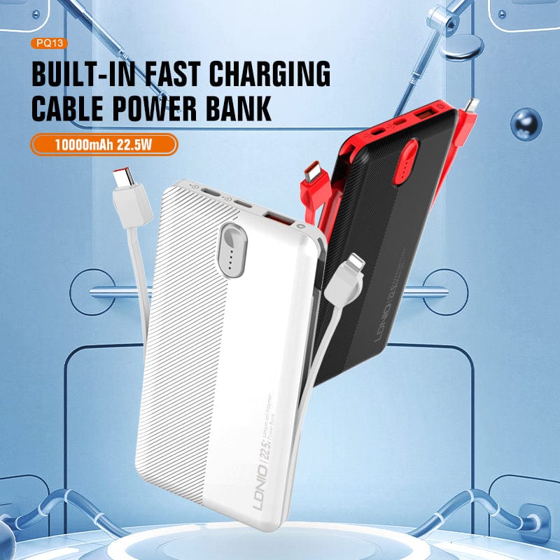 LDNIO POWER BANK 10000mAh 22,5W 5V 3A 1 PORT (1A) + 2 CABLE (1C1L) PQ13 6933138601624