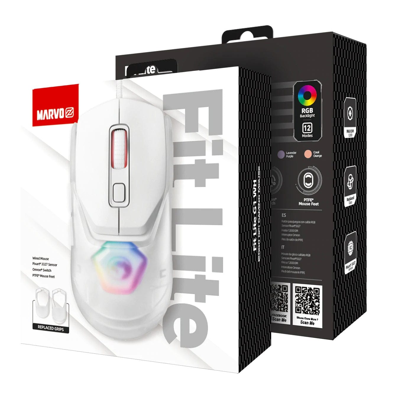 MARVO FIT LITE G1 GAMING MIŠKA BELE BARVE 6932391926178