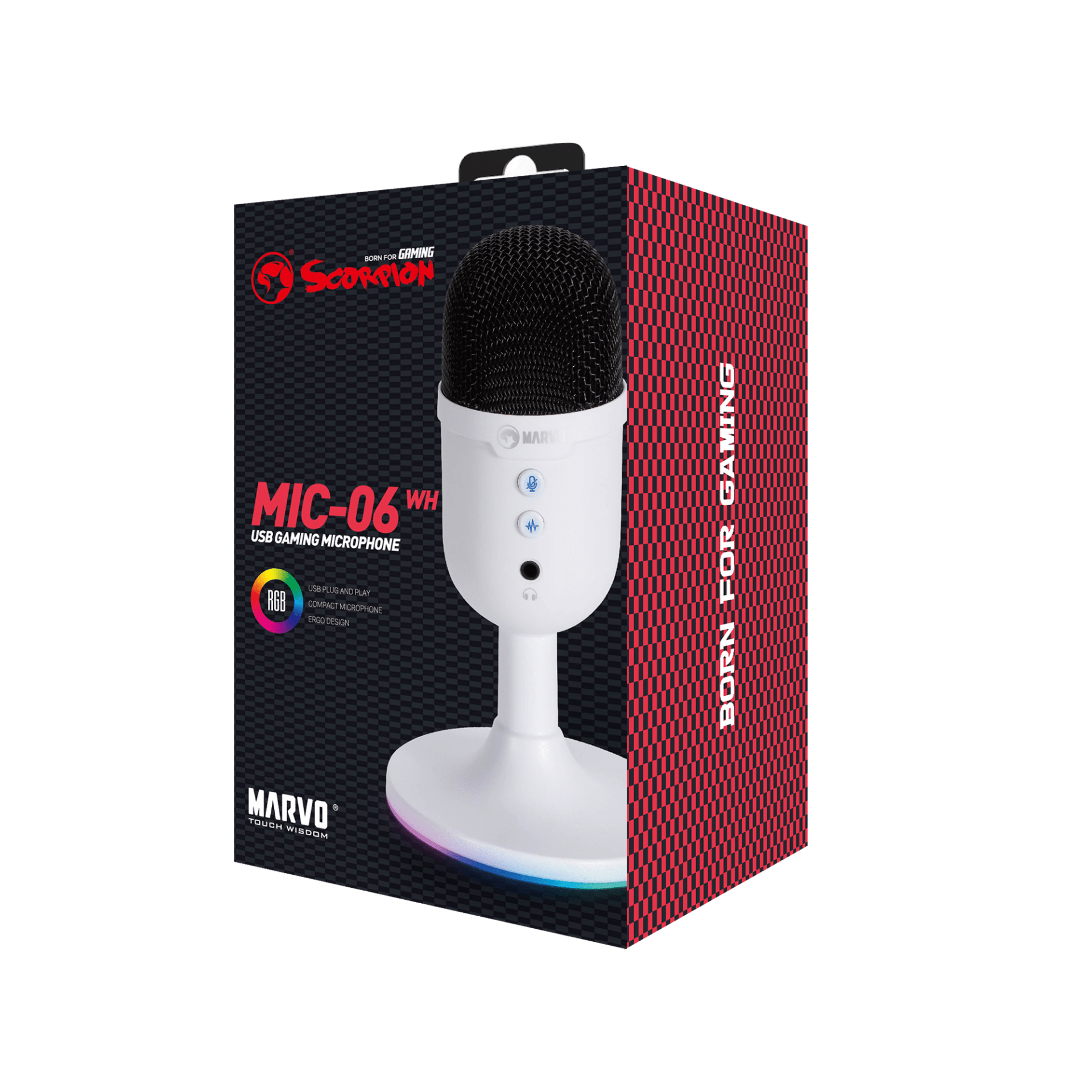 MARVO MIC-06 WH ŽIČNI MIKROFON RGB BELE BARVE 6932391930069