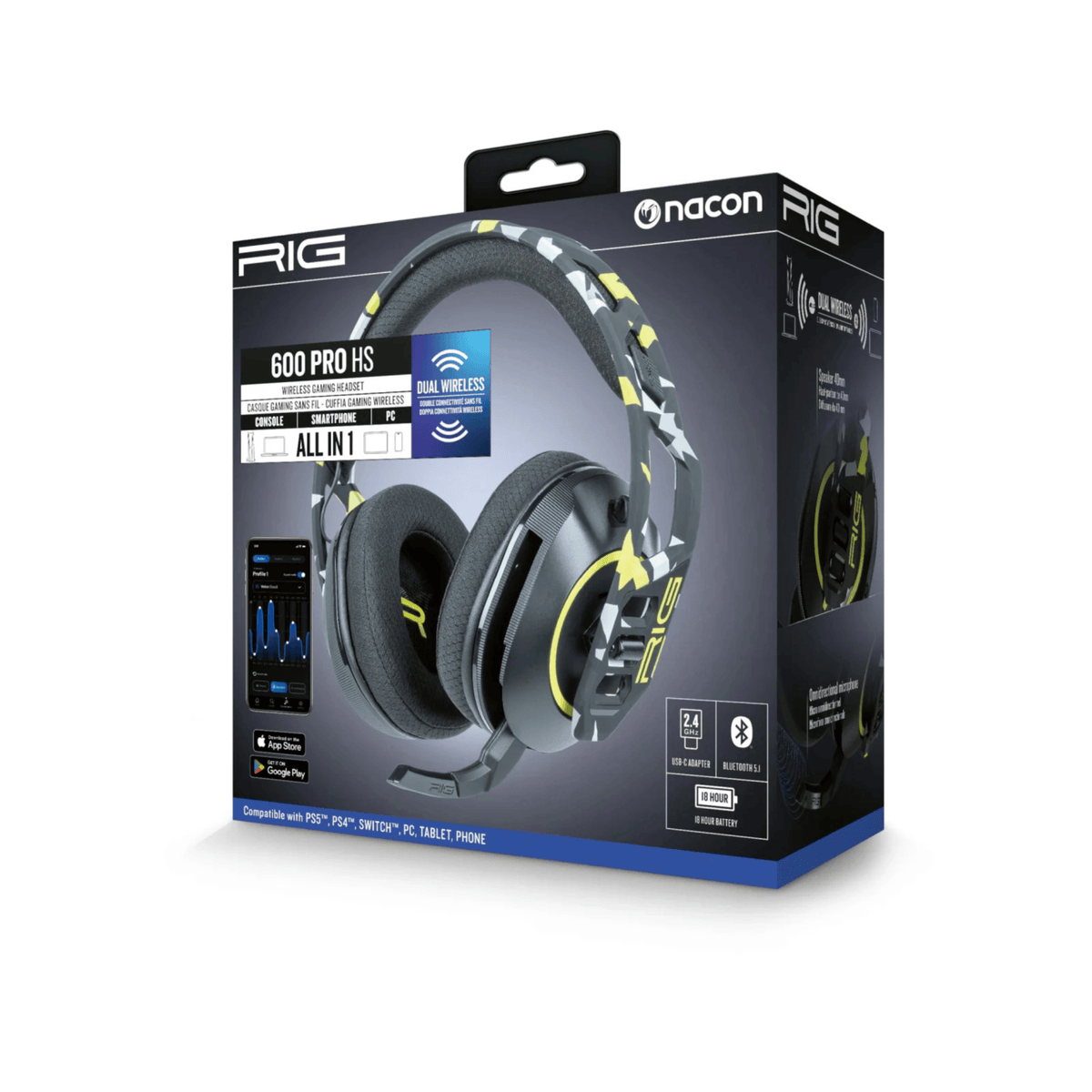 NACON RIG 600 PRO HS BREZŽIČNE GAMING SLUŠALKE - ACID CAMO 3665962027334