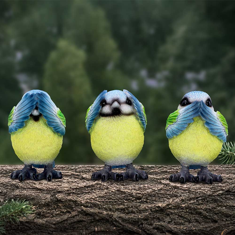 NEMESIS NOW THREE WISE BLUE TITS figure 8CM 801269156251