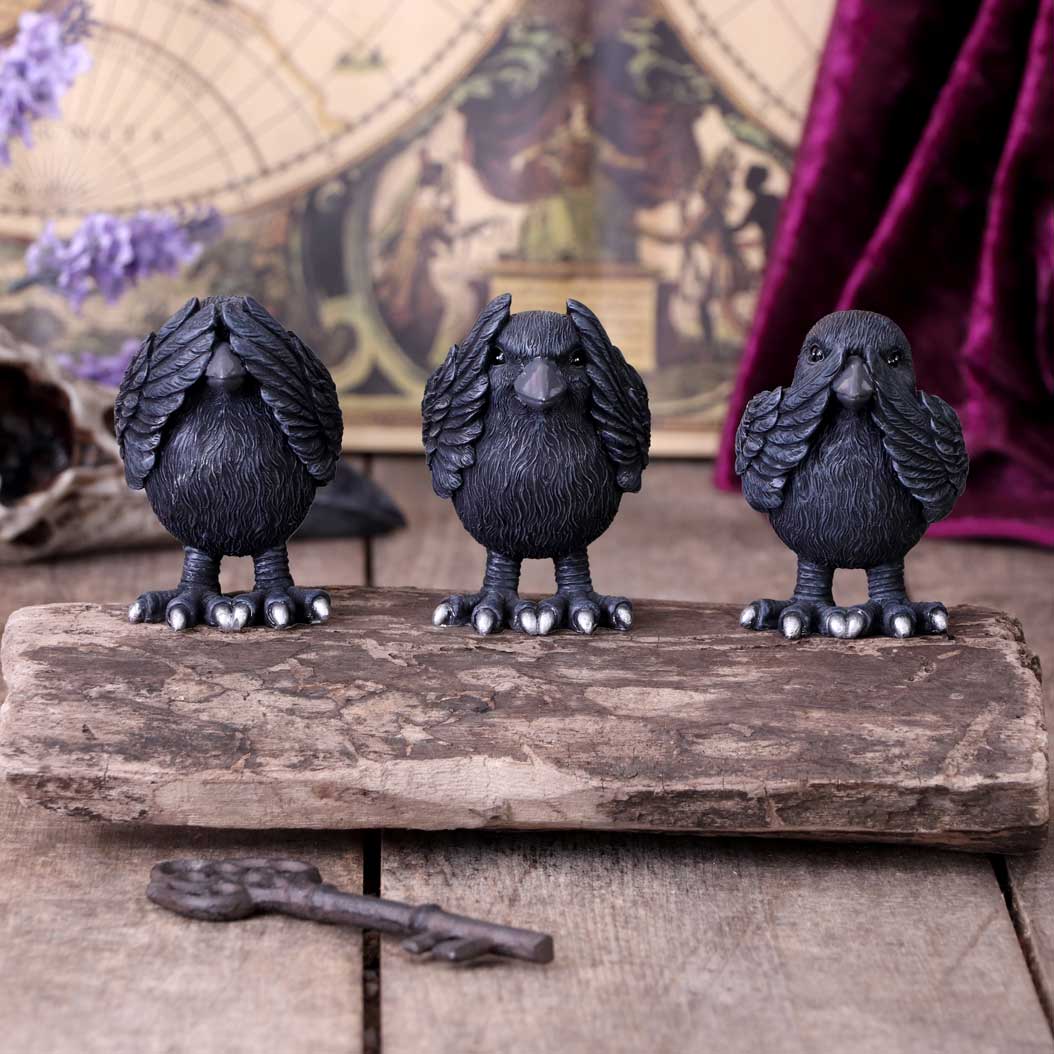 NEMESIS NOW THREE WISE RAVENS 8,7CM set figur 801269147501