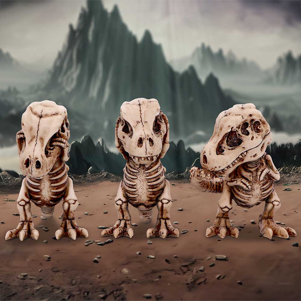 NEMESIS NOW THREE WISE TYRANNOSAURUS REX SKELETONS figure 9.3CM 801269156497
