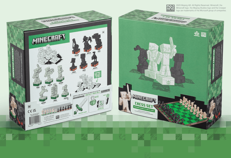 NOBLE COLLECTION – MINECRAFT – OVERWORLD HEROES VS. HOSTILE MOBS CHESS SET 849421009243