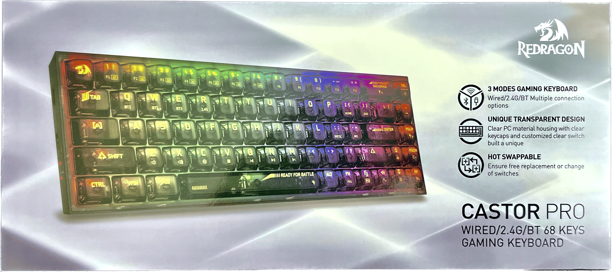 REDRAGON CASTOR PRO K631CTB RGB PRO BREZŽIČNA MEHANSKA TIPKOVNICA 6950376717399