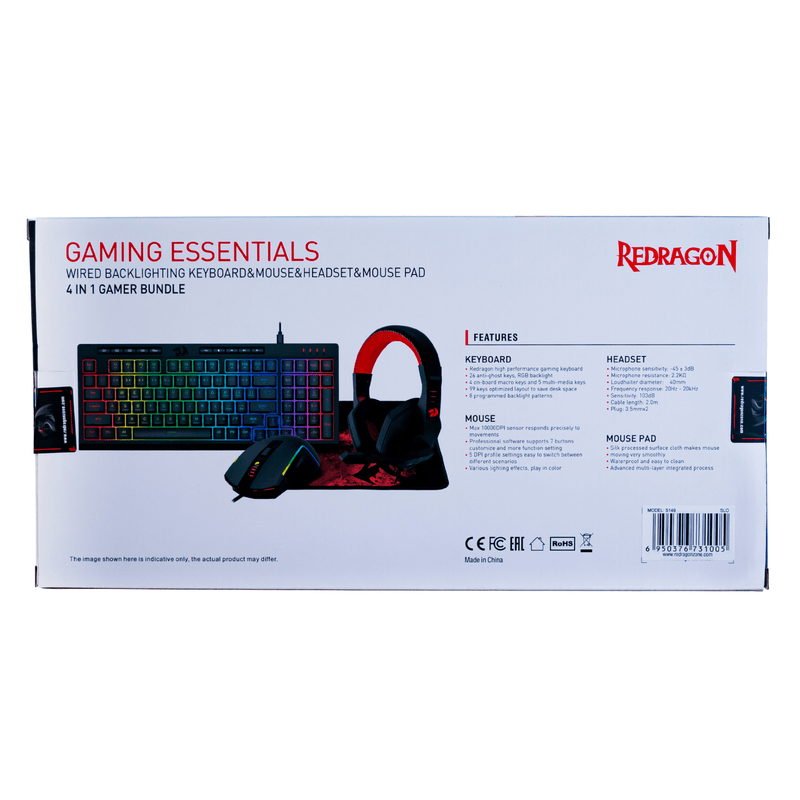 REDRAGON COMBO S149-BA SET (4in1) TIPKOVNICA S ŠUMNIKI, MIŠKA, SLUŠALKE IN PODLOGA 6950376731005