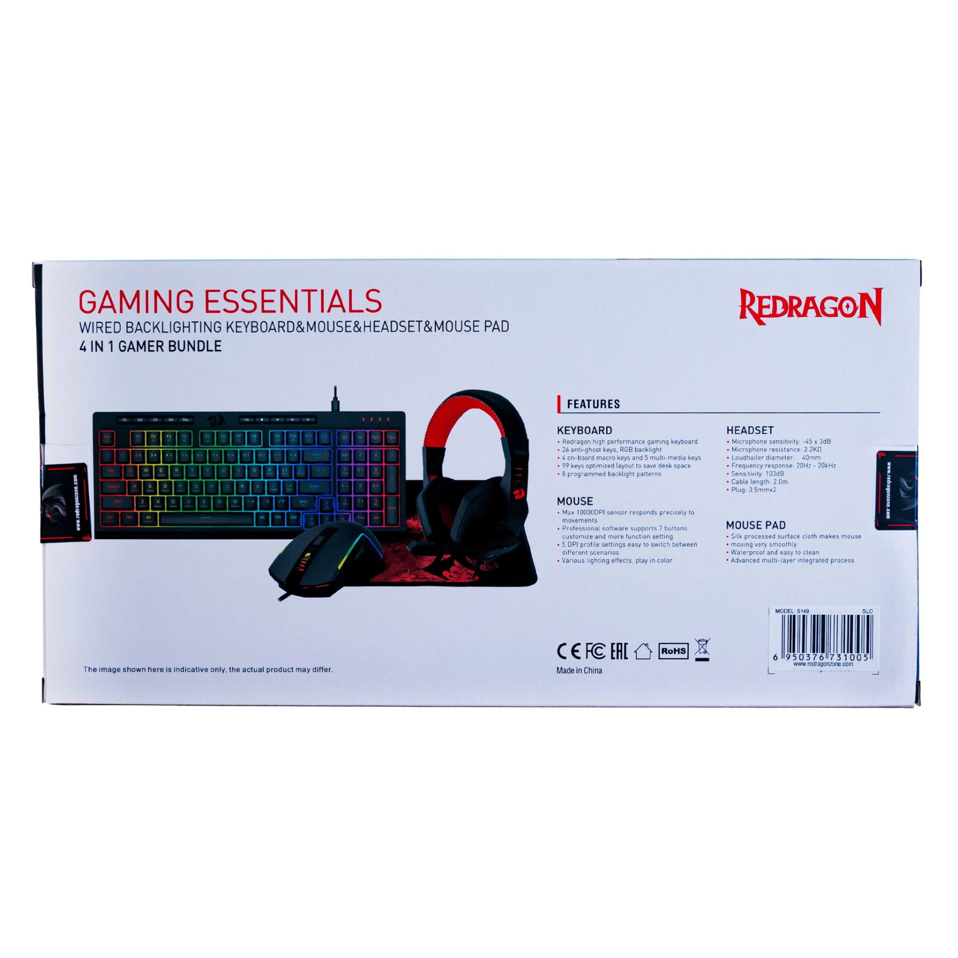 REDRAGON COMBO S149-BA SET (4in1) TIPKOVNICA SLO/CRO, MIŠKA, SLUŠALKE IN PODLOGA 6950376731005