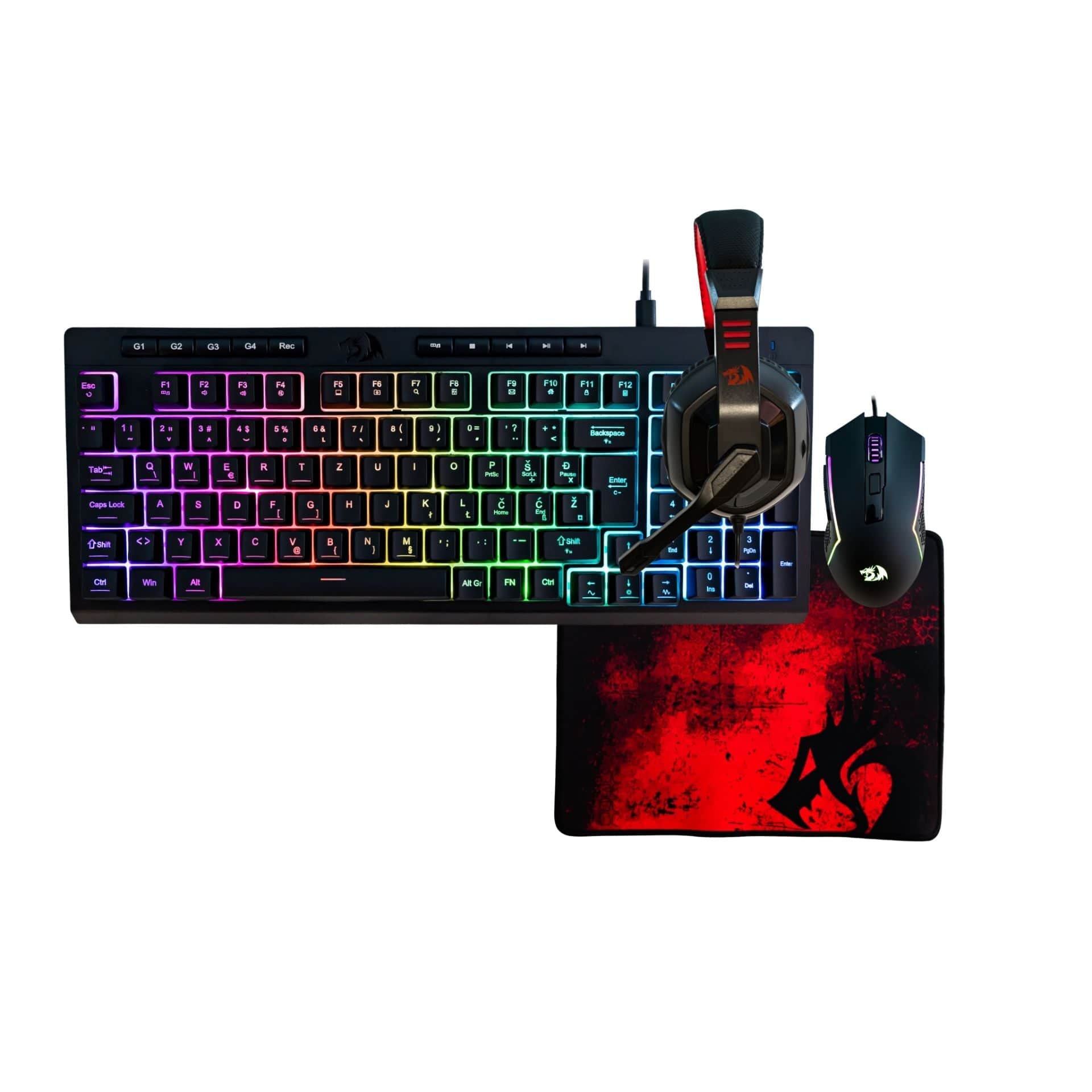 REDRAGON COMBO S149-BA SET (4in1) TIPKOVNICA SLO/CRO, MIŠKA, SLUŠALKE IN PODLOGA 6950376731005
