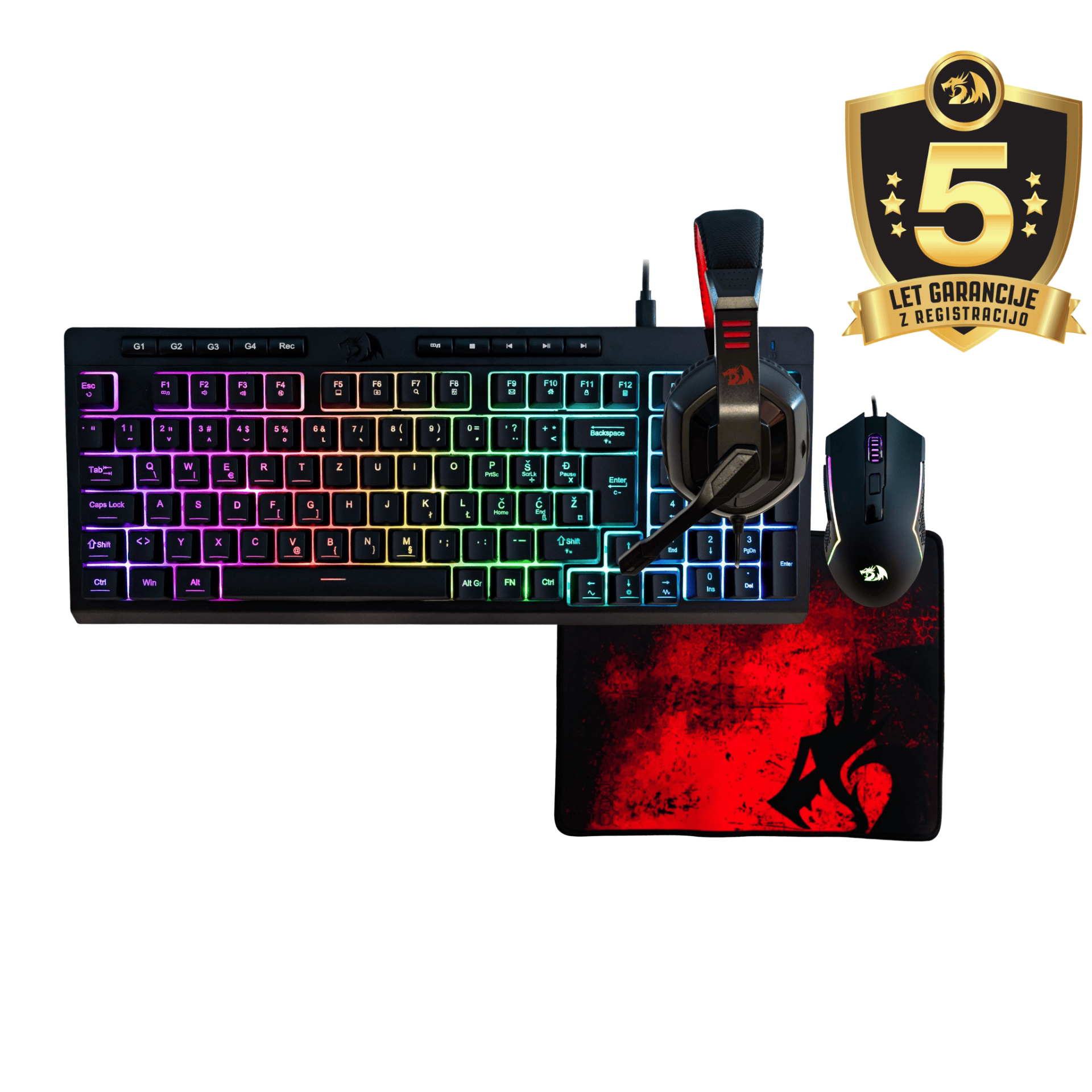 REDRAGON COMBO S149-BA SET (4in1) TIPKOVNICA SLO/CRO, MIŠKA, SLUŠALKE IN PODLOGA 6950376731005