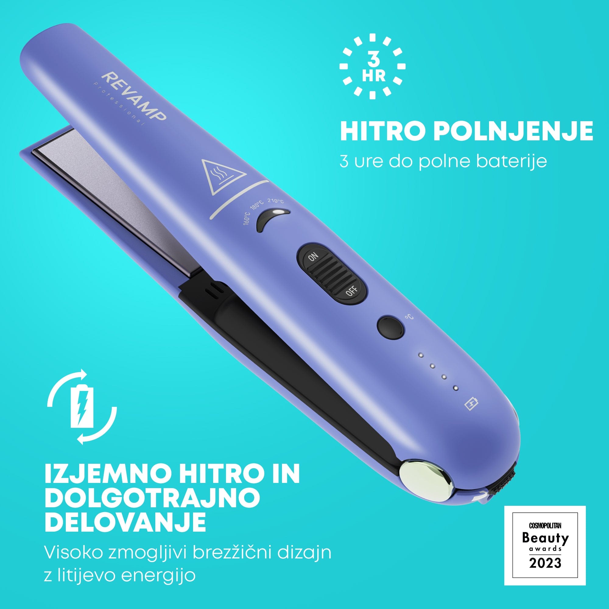 REVAMP PROGLOSS LIBERATE CORDLESS COMPACT ST-1700 BREZŽIČNI LIKALNIK ZA LASE - VIJOLIČNE BARVE 5010777158199