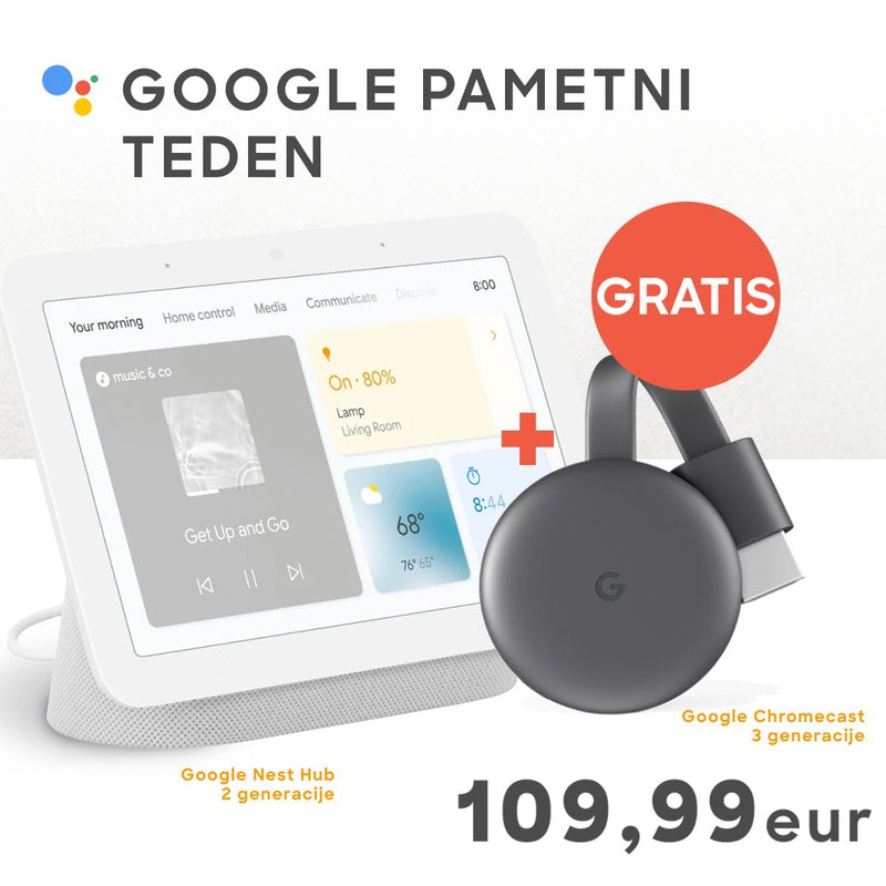 Komplet Google Nest Hub 2 barva krede in Chromecast 3 9999719700015