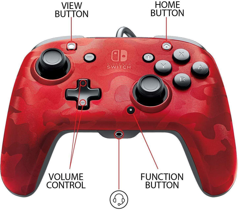 Kontroler PDP žični NINTENDO SWITCH FACEOFF DELUXE CONTROLLER + AUDIO PDP kamuflažno rdeč 708056065706