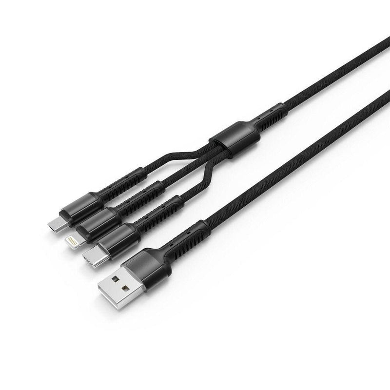 LDNIO 3 IN 1 LIGHTNING, MICRO in TYPE-C USB kabel 1,2M - črne barve 6933138640937