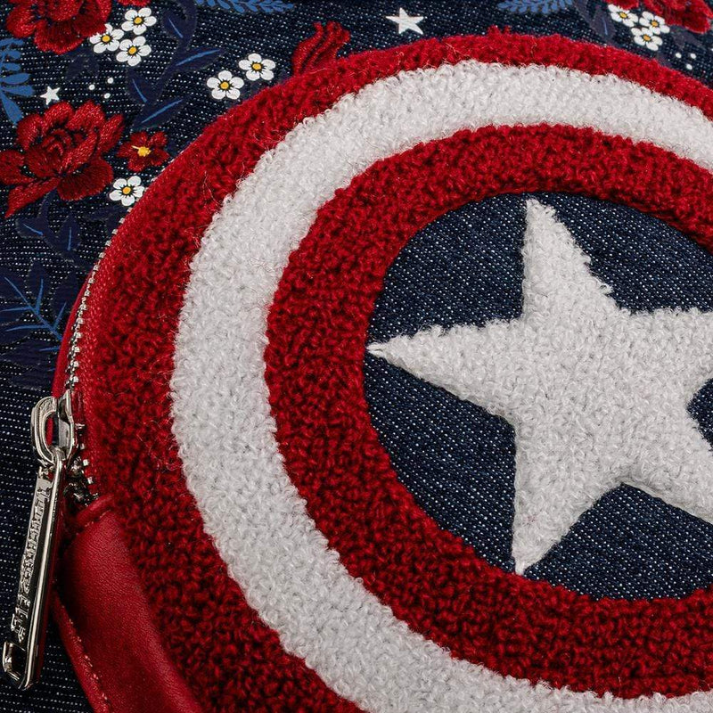 LOUNGEFLY MARVEL CAPTAIN AMERICA 80TH ANNIVERSARY FLORAL SHEILD MINI NAHRBTNIK 671803378544