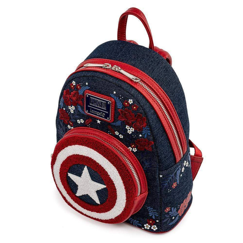 LOUNGEFLY MARVEL CAPTAIN AMERICA 80TH ANNIVERSARY FLORAL SHEILD MINI NAHRBTNIK 671803378544