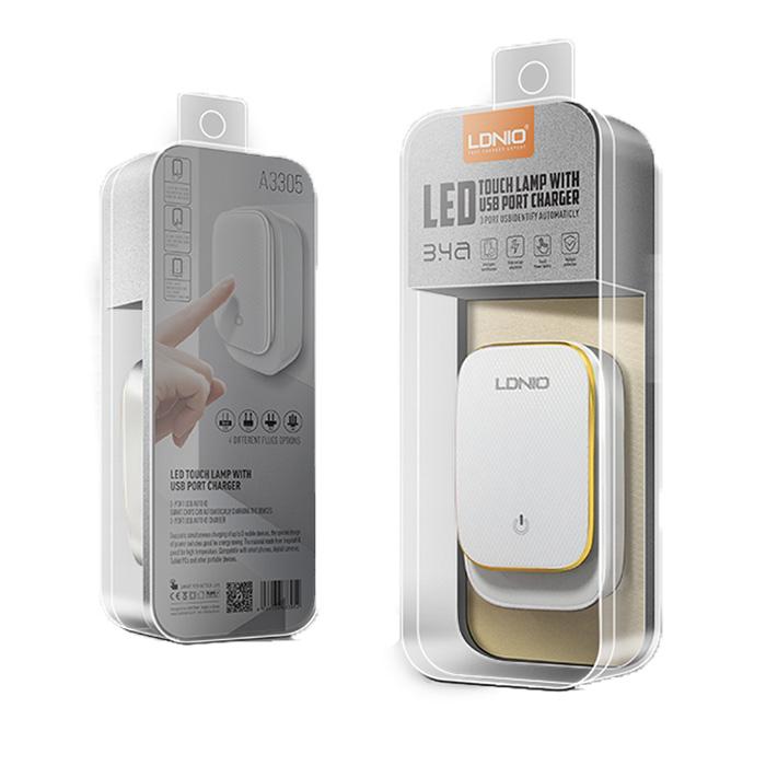 POLNILEC USB LDNIO A3305 220V 3X USB 3,4A + MICRO USB kabel + LED lučka 6933138733059