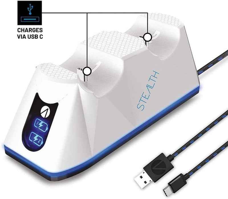 STEALTH PS5 TWIN USB polnilna postaja s kabli - bele barve 5055269711636